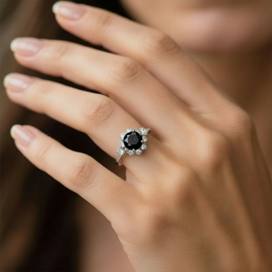 Marina‘s Midnight Nocturne| Black Diamond Halo Ring