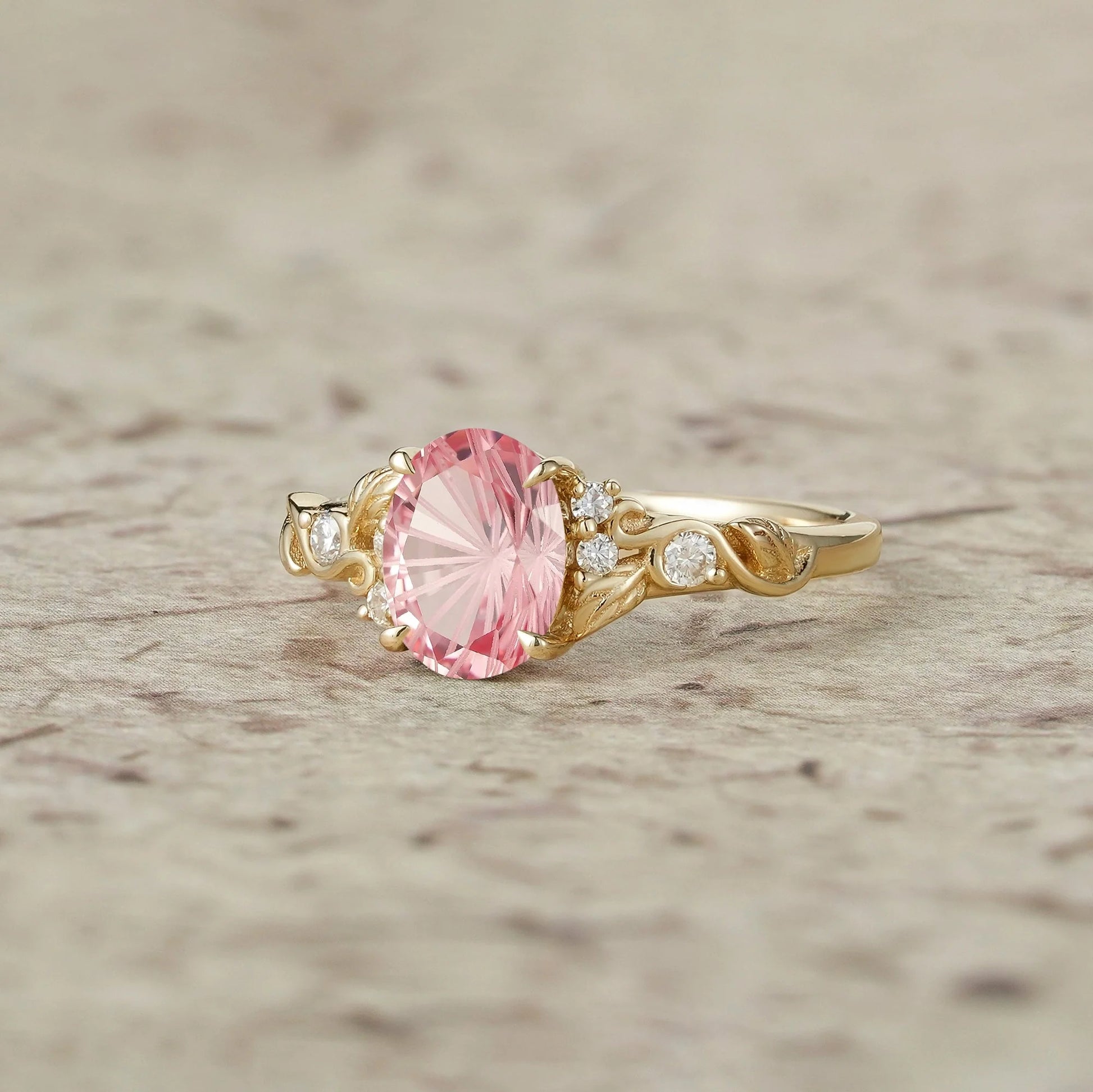 Lila Dainty Sparkle Cut Pink Sapphire Leaf Engagement Ring