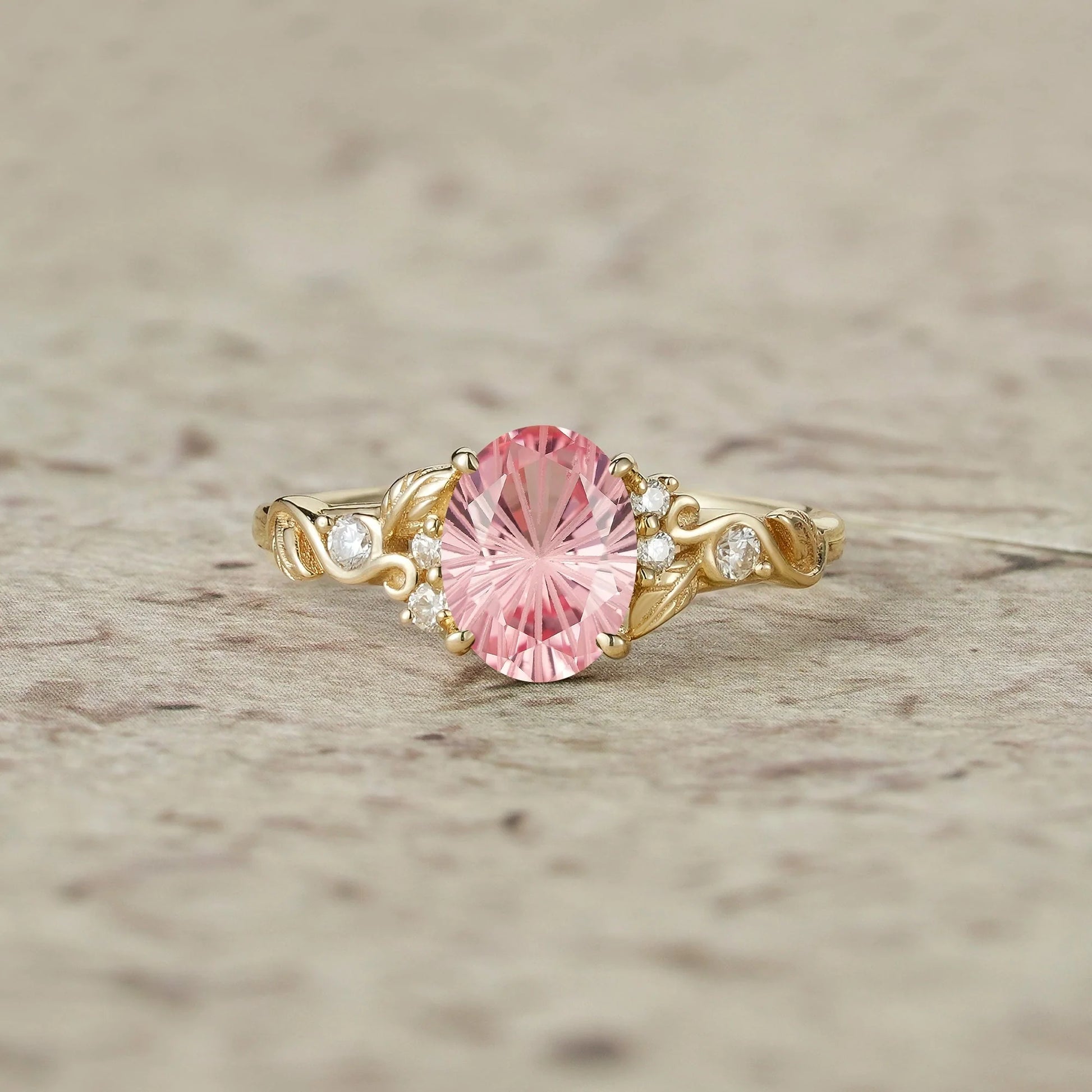 Lila Dainty Sparkle Cut Pink Sapphire Leaf Engagement Ring