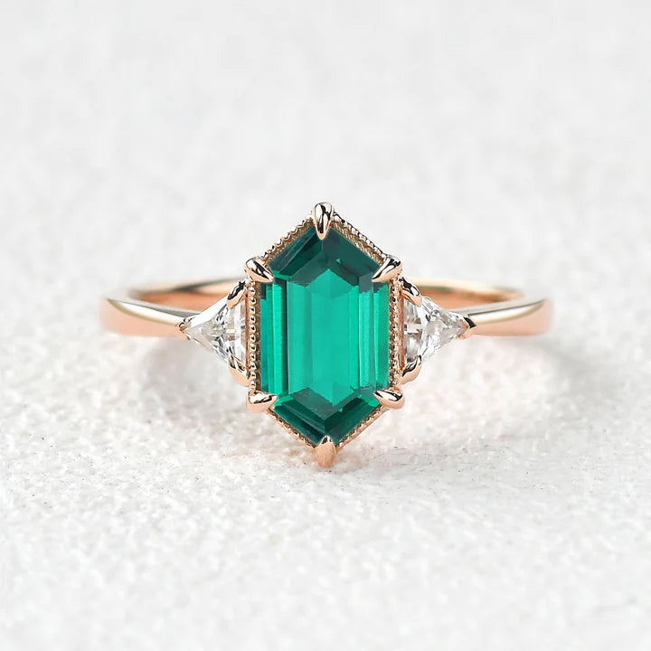 1.5ct Geometric Moss Agate Three-stone Vintage Ring