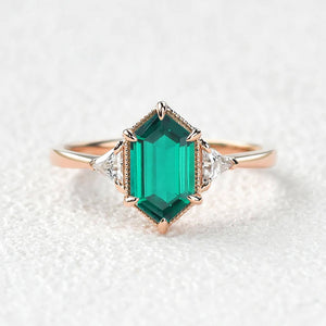 1.5ct Geometric Moss Agate Three-stone Vintage Ring
