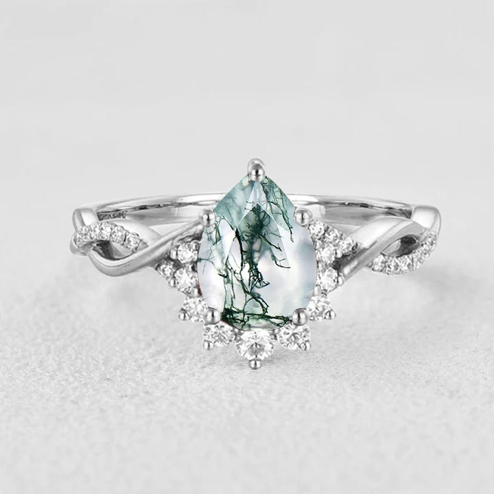 1.5ct Pear Moss Agate Infinity Engagement Ring - Barbara