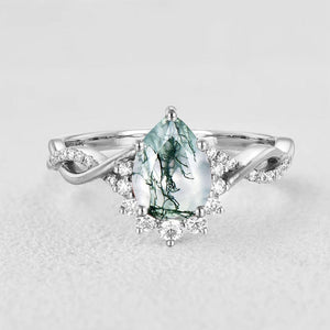 1.5ct Pear Moss Agate Infinity Engagement Ring - Barbara