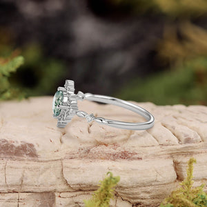 Vintage Round Cut Moss Agate Cluster Engagement Ring