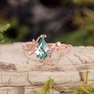 Willow Unique Kite Cut Moss Agate Leafy Engagement Ring