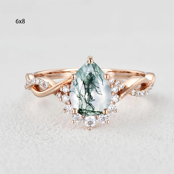 1.5ct Pear Moss Agate Infinity Engagement Ring - Barbara