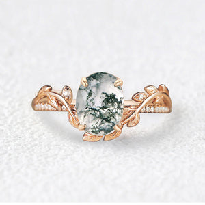 Oval Cut Moss Agate Classic Vine Engagement Ring