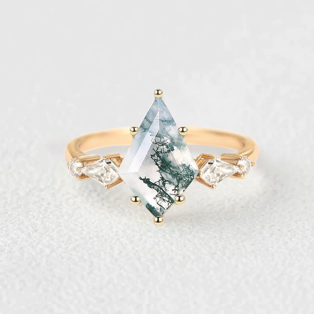 2.0ct Kite Moss Agate Five Stones Gold Engagement Ring