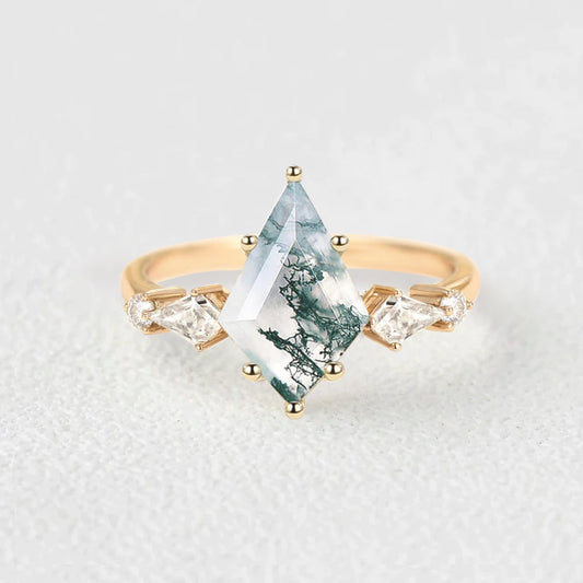 2.0ct Kite Moss Agate Five Stones Gold Engagement Ring
