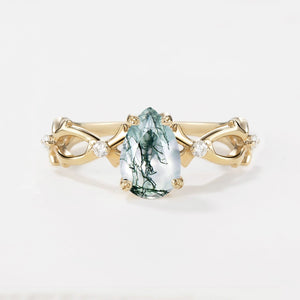 Unique Pear Moss Agate Infinity Leaf Engagement Ring