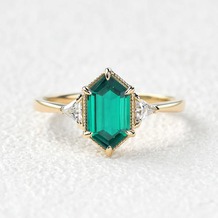 1.5ct Geometric Moss Agate Three-stone Vintage Ring