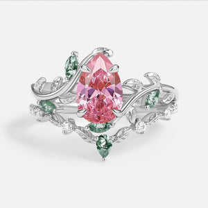 Daphne Pear Cut Moss Agate Vine Engagement Ring Set 2pcs