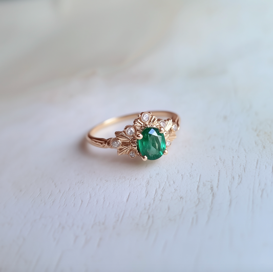Willow Crest Emerald Engagement Ring, Emerald Wedding Ring, Emerald Jewelry