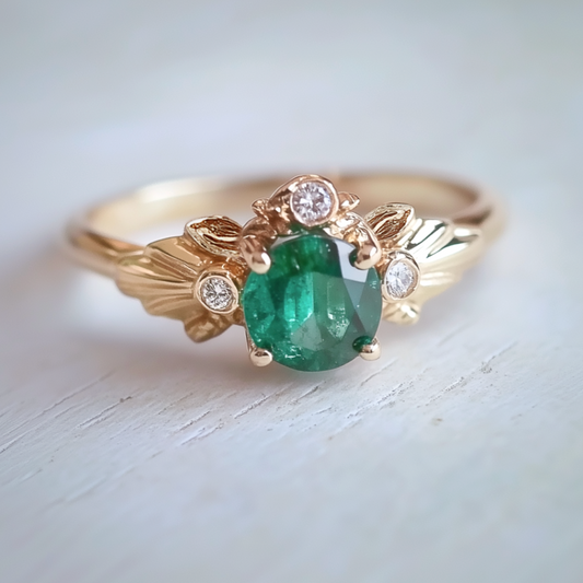 Laurel Crown Emerald Engagement Ring, Emerald Wedding Ring, Emerald Jewelry