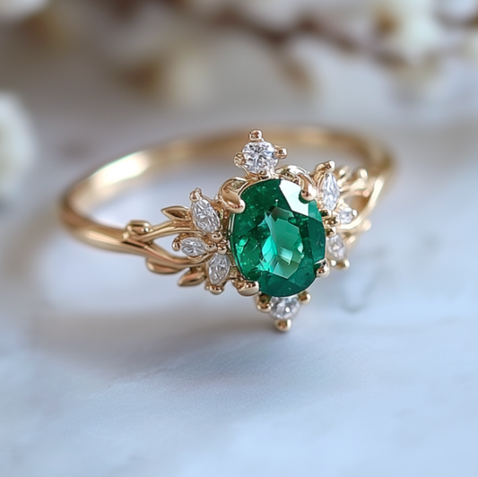 Mosslight Emerald Engagement Ring, Emerald Wedding Ring, Real Emerald Jewelry