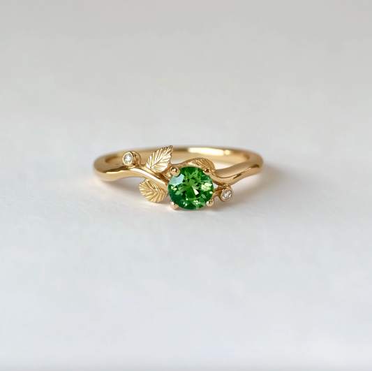 Nysa Emerald Engagement Ring, Solid Gold Emerald Wedding Ring, Real Emerald Jewelry