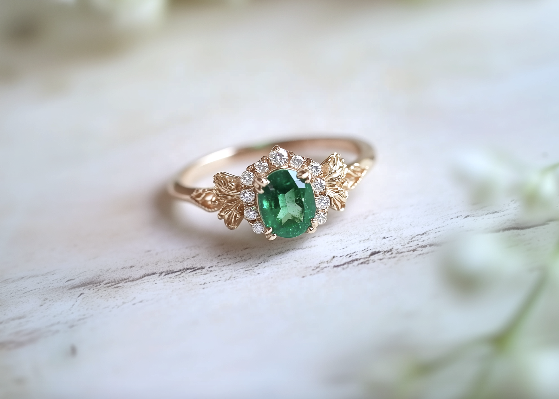 Aeris Emerald Engagement Ring, Solid Gold Emerald Wedding Ring, Real Emerald Jewelry