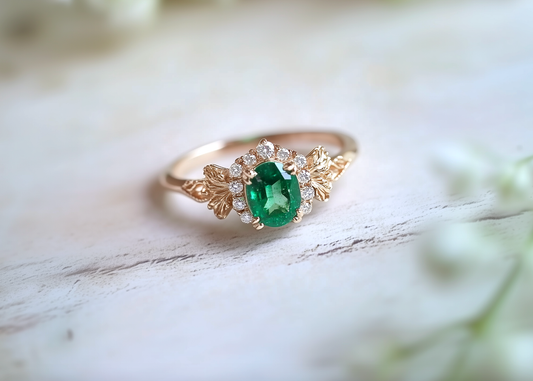 Aeris Emerald Engagement Ring, Solid Gold Emerald Wedding Ring, Real Emerald Jewelry