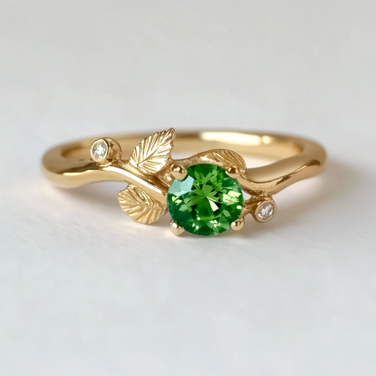 Nysa Emerald Engagement Ring, Solid Gold Emerald Wedding Ring, Real Emerald Jewelry