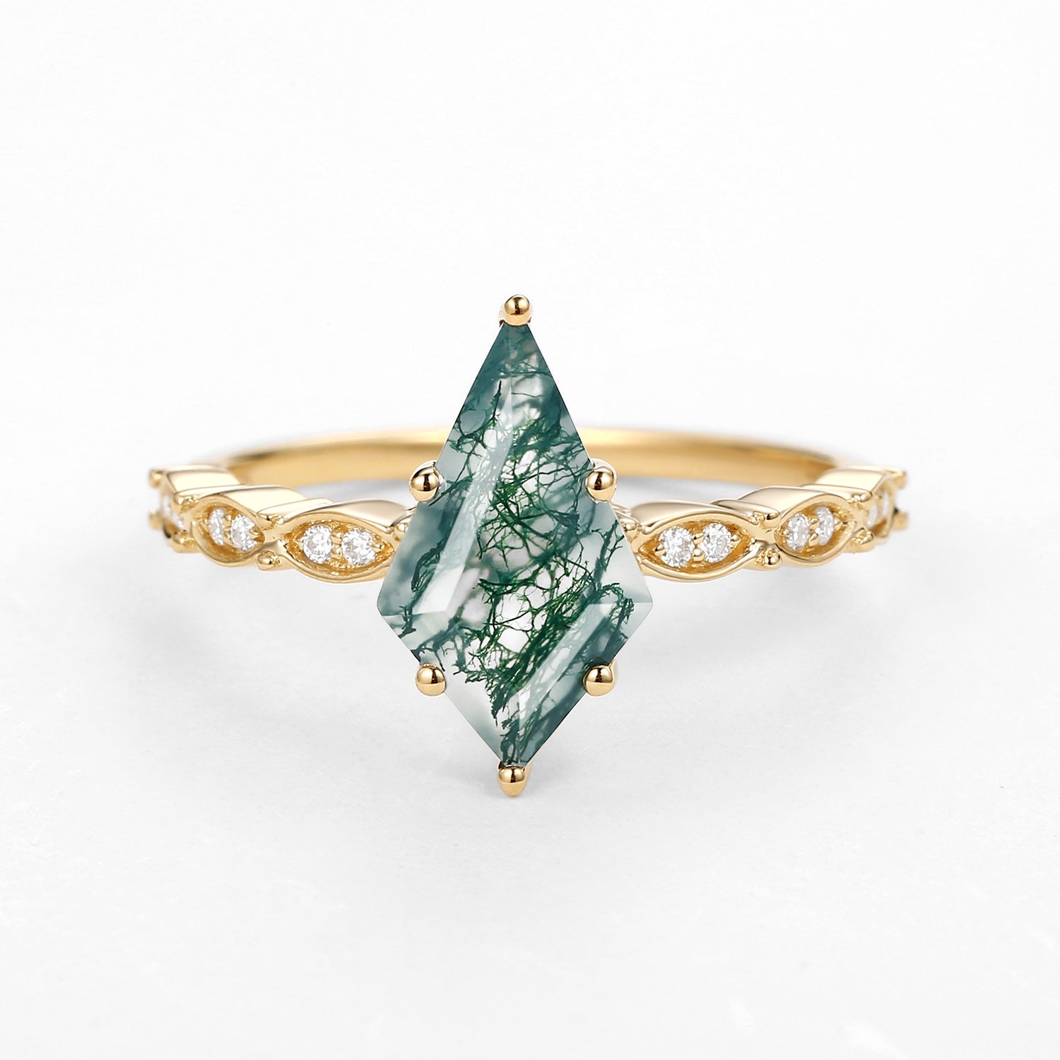 Kite Cut Moss Agate Rose Gold Ring