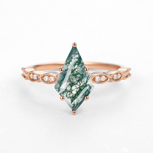 Kite Cut Moss Agate Rose Gold Ring