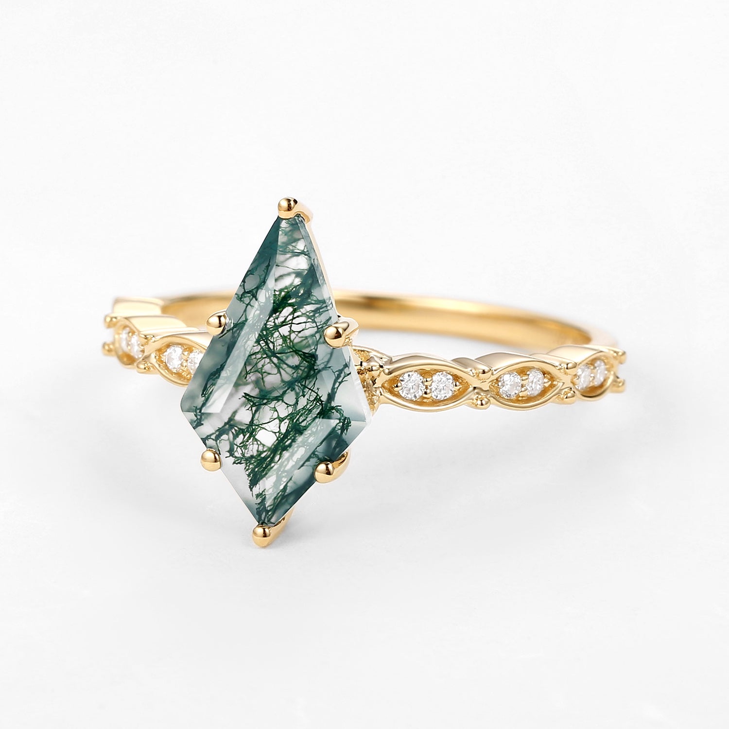 Kite Cut Moss Agate Rose Gold Ring