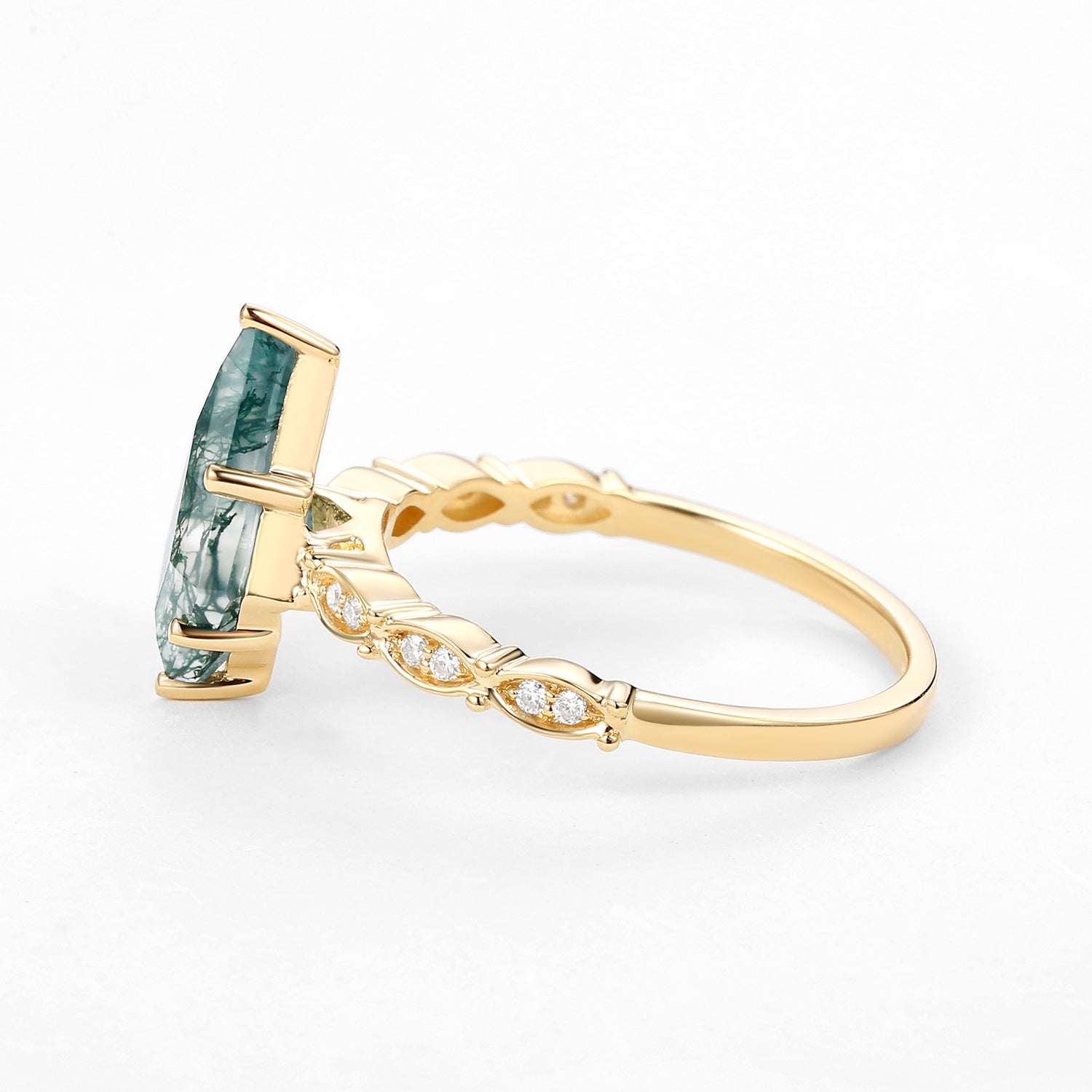 Kite Cut Moss Agate Rose Gold Ring