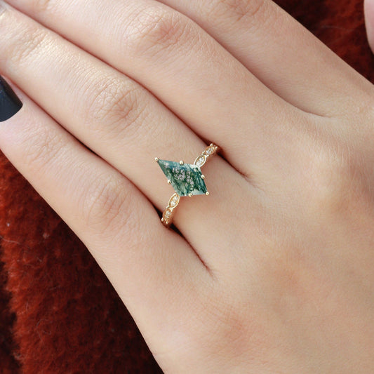 Kite Cut Moss Agate Rose Gold Ring