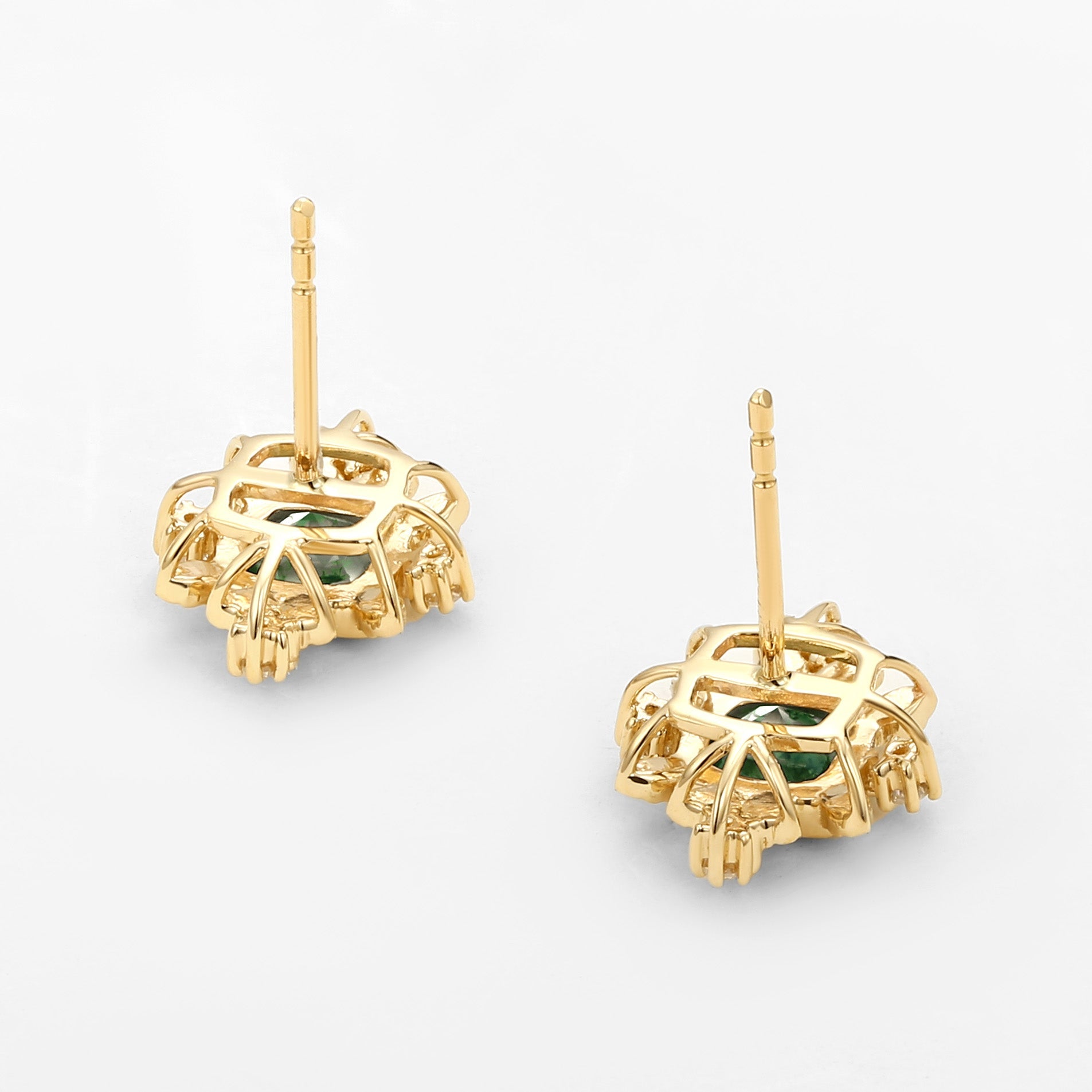 Cushion Cut Moss Agate & Moissanite Leafy Studs Set 2pcs
