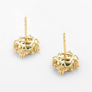 Cushion Cut Moss Agate & Moissanite Leafy Studs Set 2pcs