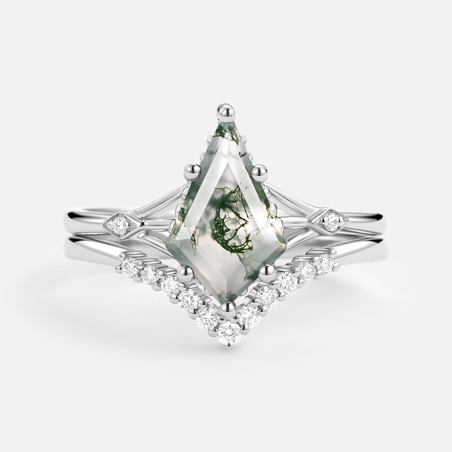 1.5ct Uniqueness Moss Agate Engagement Ring Set 2pcs - Vero