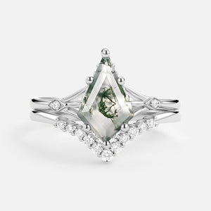 1.5ct Uniqueness Moss Agate Engagement Ring Set 2pcs - Vero