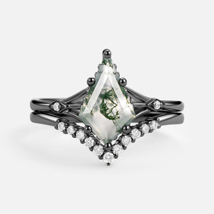 1.5ct Uniqueness Moss Agate Engagement Ring Set 2pcs - Vero