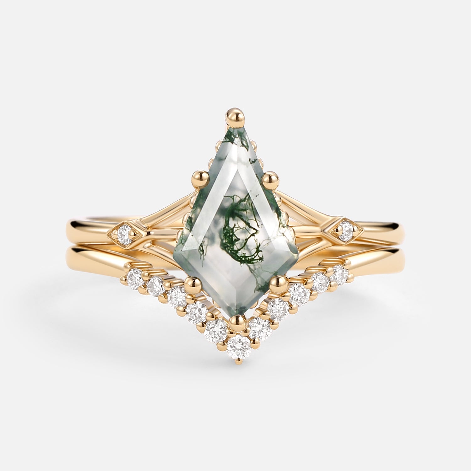 1.5ct Uniqueness Moss Agate Engagement Ring Set 2pcs - Vero