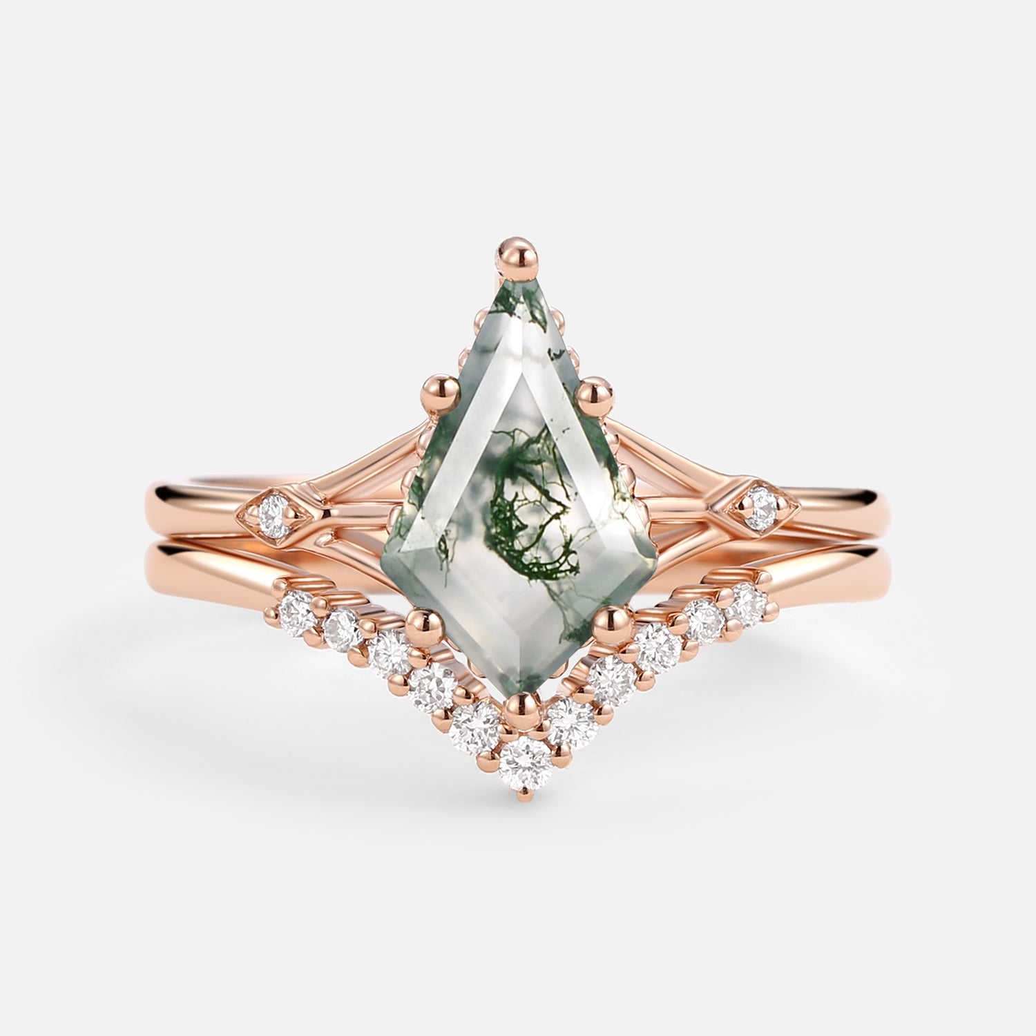 1.5ct Uniqueness Moss Agate Engagement Ring Set 2pcs - Vero