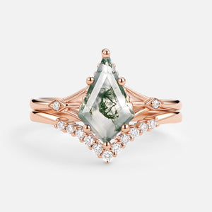 1.5ct Uniqueness Moss Agate Engagement Ring Set 2pcs - Vero