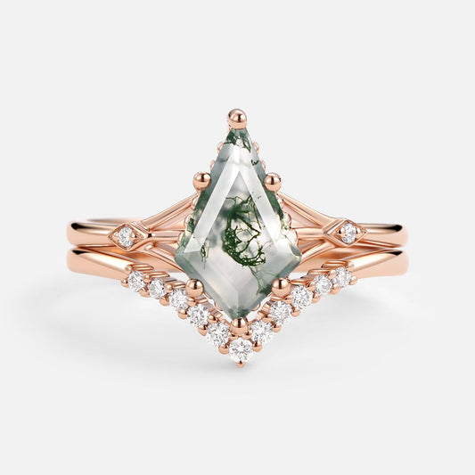 1.5ct Uniqueness Moss Agate Engagement Ring Set 2pcs - Vero