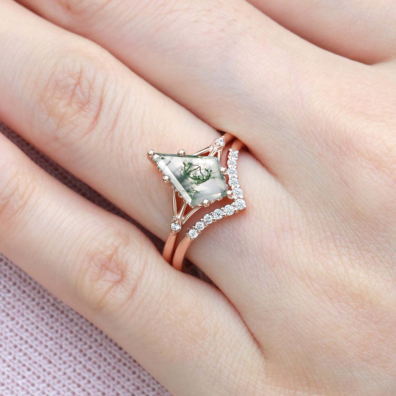 1.5ct Uniqueness Moss Agate Engagement Ring Set 2pcs - Vero