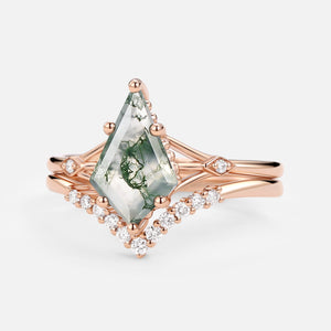 1.5ct Uniqueness Moss Agate Engagement Ring Set 2pcs - Vero