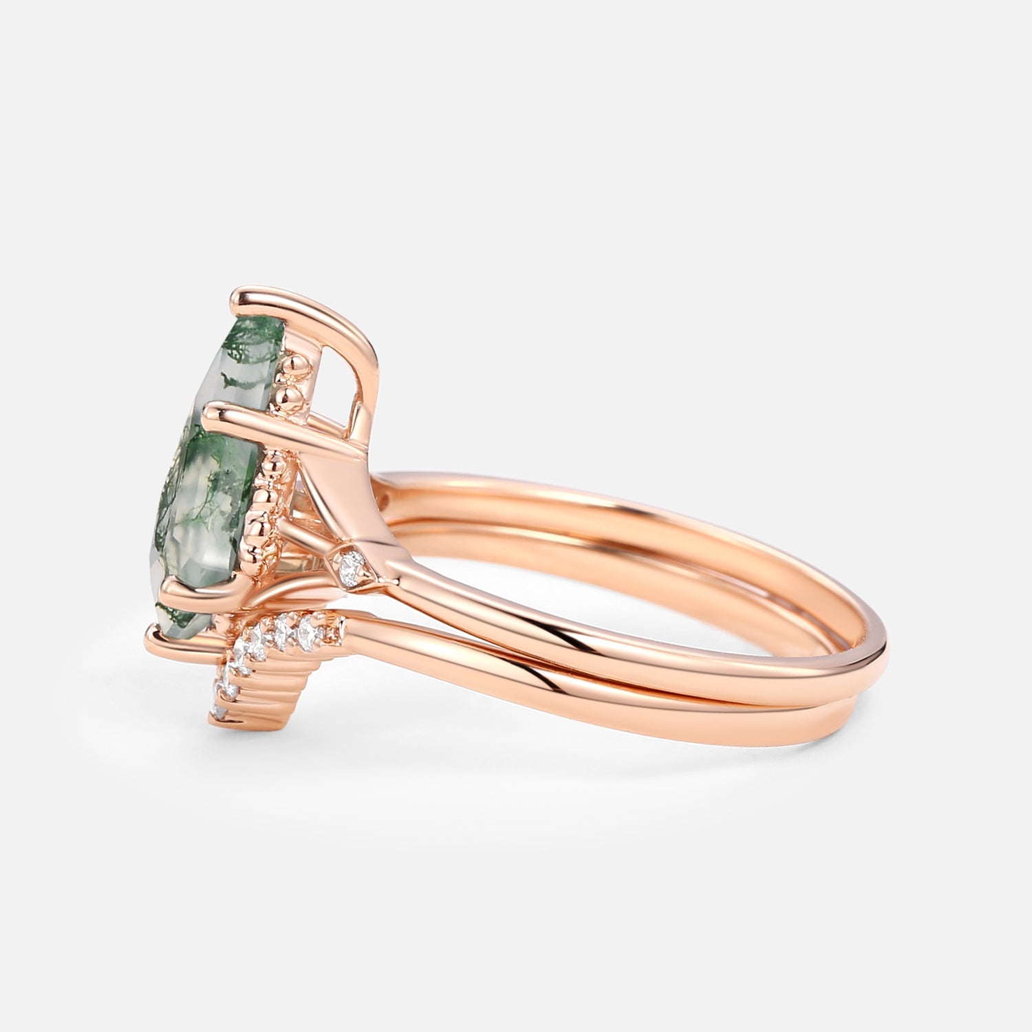 1.5ct Uniqueness Moss Agate Engagement Ring Set 2pcs - Vero