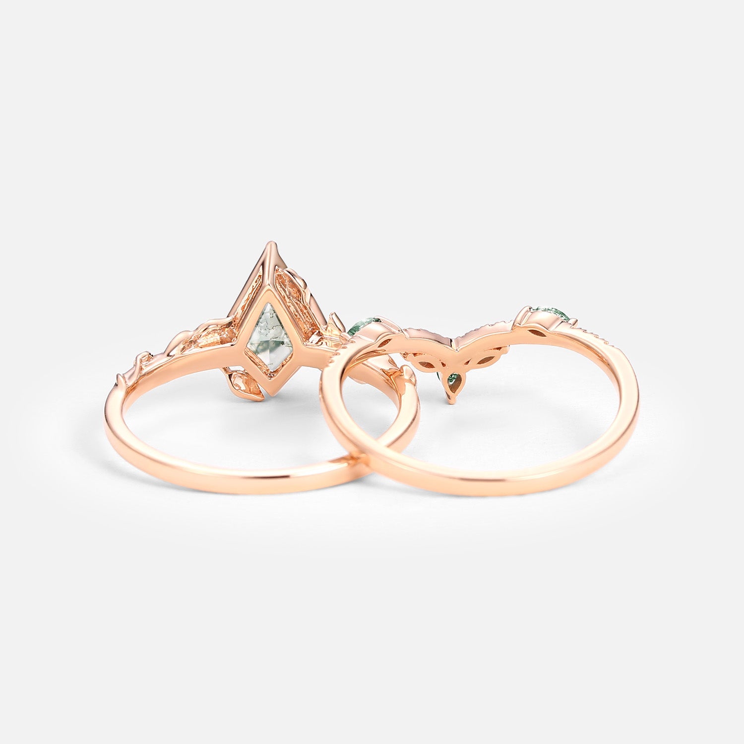 Lark Kite Cut Moss Agate Leafy Engagement Ring Sets 2pcs