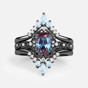 1.5CT Alexandrite Signature Vintage Luna Ring Set 3pcs