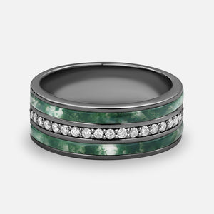 8mm Moss Agate & Moissanite Couple Men's Wedding Band