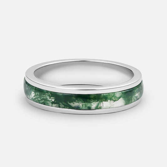5mm Minimalist Moss Agate Inlay Couple Men's Wedding Band