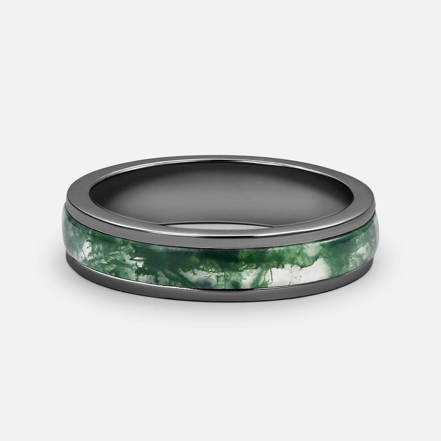 5mm Minimalist Moss Agate Inlay Couple Men's Wedding Band