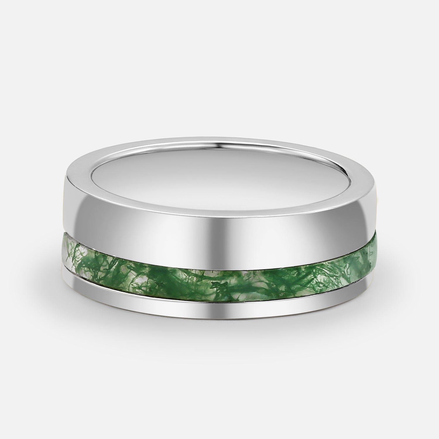 Moss Agate Minimalist Inlay Couple Men's Wedding Band