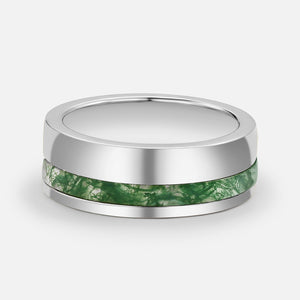 Moss Agate Minimalist Inlay Couple Men's Wedding Band