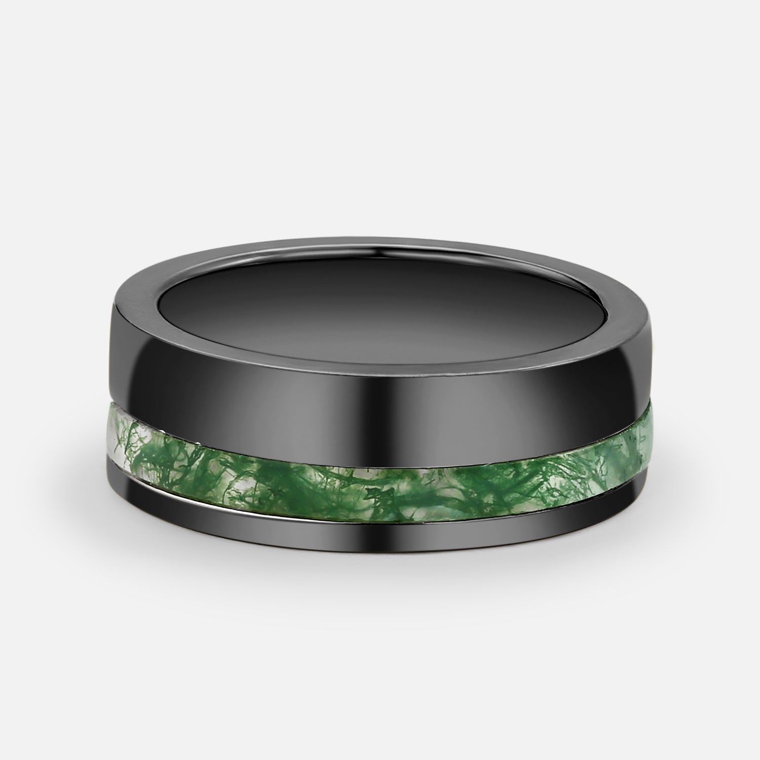 Moss Agate Minimalist Inlay Couple Men's Wedding Band