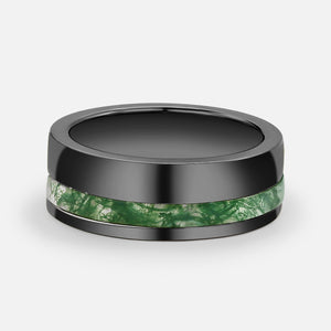 Moss Agate Minimalist Inlay Couple Men's Wedding Band