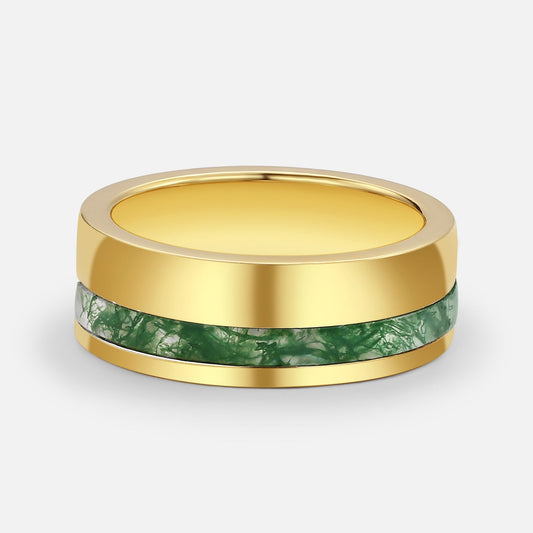 Moss Agate Minimalist Inlay Couple Men's Wedding Band